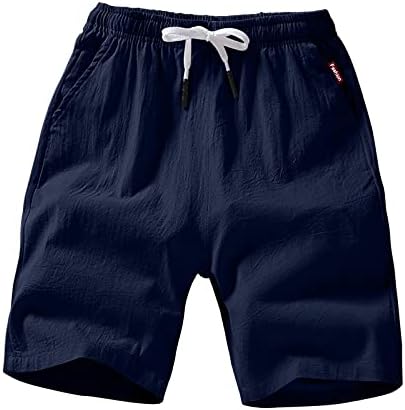 Pantaloni scurți de lenjerie de bumbac pentru bărbați băieți vara casual elastic talian pantaloni scurți cu buzunare cu tracțiune