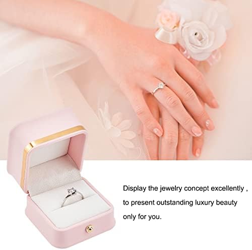 GORGECRAFT cutie cu inel superb cu chenar auriu inel pătrat din piele cutii cadou cu catifea în interior pentru propunere de logodnă verighete Organizator cutie de depozitare bijuterii, roz
