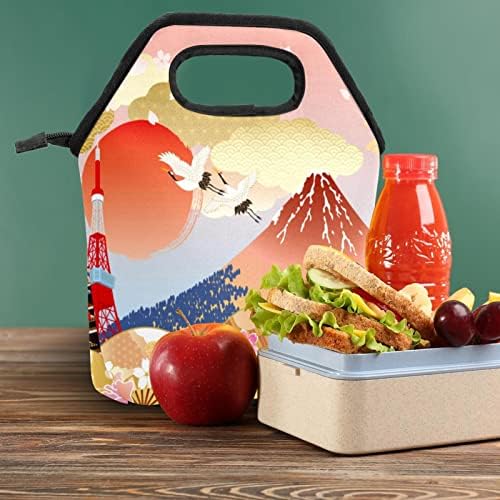 JAVENPROEQT Japonia Muntele Fuji Temple Cherry prânz sac cutie impermeabil reutilizabile Cooler Tote sac izolat termic Lunchbox Geantă de mână pentru birou școală Picnic în aer liber