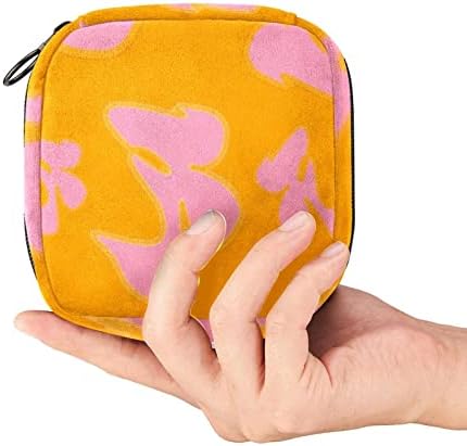 Geanta de depozitare a șervețelului sanitar Oryuekan, pungi portabile reutilizabile cu fermoar menstrual, pungă de depozitare a tamponului pentru fete fete, desene animate arta abstractă roz portocaliu