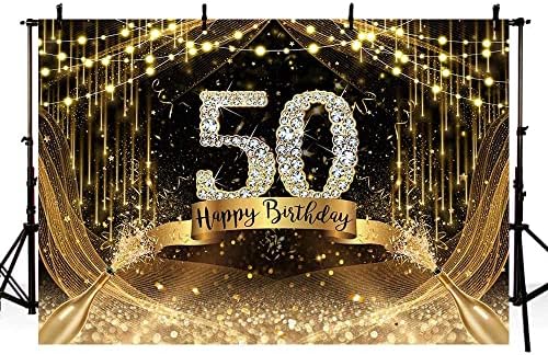Aibiin 7x5ft Happy 50th Birthday background 50th Birthday Banner Black Gold Glitter 50th Birthday Party Decoratiuni Consumabile