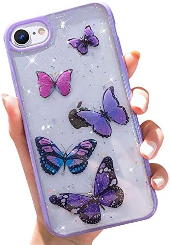 Wzjgzdly Butterfly Bling Clear Case compatibil cu iPhone 6 / iPhone 6s, Glitter Case pentru femei drăguț subțire moale rezistent