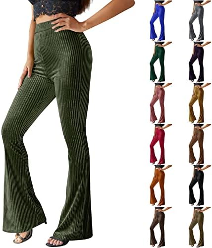 Pantaloni de catifea Firero pentru femei, pantaloni de flăcări vintage pantaloni cu picioare largi cu talie înaltă pantaloni