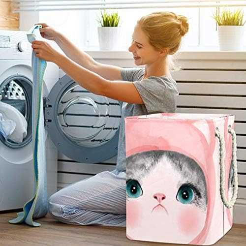 Inhomer Pink Cat 300d Oxford PVC haine impermeabile împiedică coș mare de rufe pentru pături jucării de îmbrăcăminte în dormitor