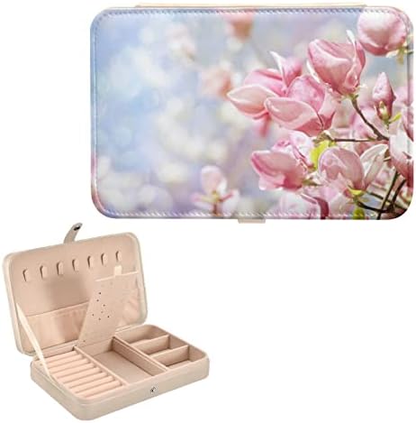innewgogo Magnolia copac Blossoms Springtime mici bijuterii Box PU piele bijuterii Organizator Travel Mini cadouri caz pentru
