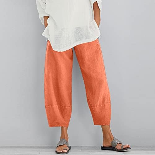 Pantaloni Capri Lenjerie de bumbac Femei pentru femei Pantaloni de vară casual cu buzunare Pantaloni de plajă confortabili