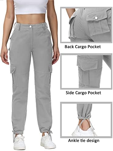 Dafensi femei Bumbac Cargo Elastic talie drumeții pantaloni ușoare în aer liber Talie mare Casual Travel pantaloni cu buzunare