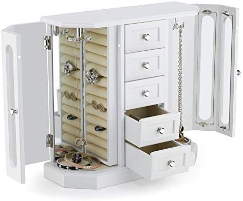 RR rotund bogat Design Solid cutie de bijuterii din lemn cu sertare mari de depozitare Alb
