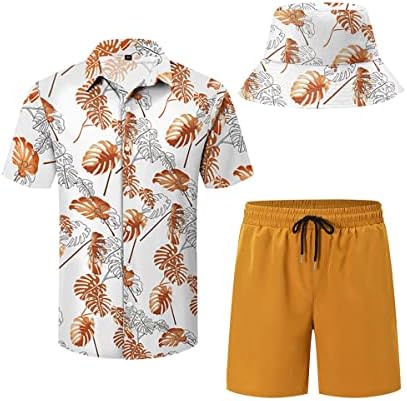 Cămăși de bărbați Babioboa pentru bărbați hawaii setează 2 bucăți de buton pe plajă ținută tropicală aloha ținută cu pălărie cu găleată
