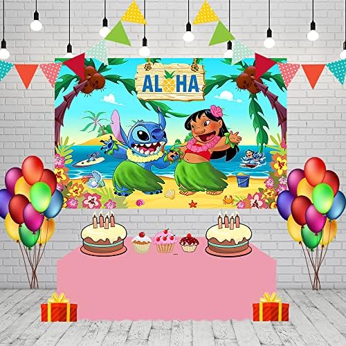 Hawaii fundaluri tropicale pentru Lilo și Stitch Birthday Party Decoratiuni Consumabile Stitch Baby Shower fotografie fundal pentru tort decoratiuni de masă Happy Birthday Banner 5x3ft