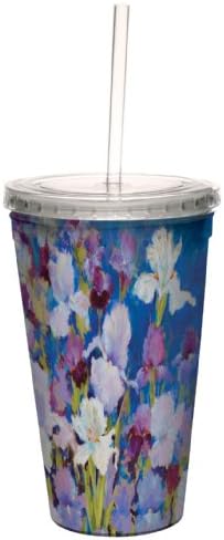 Salutări fără copaci Iris irezistibil de Nel Whatmore Artful Traveller Cupa rece cu perete dublă cu paie reutilizabilă, 16