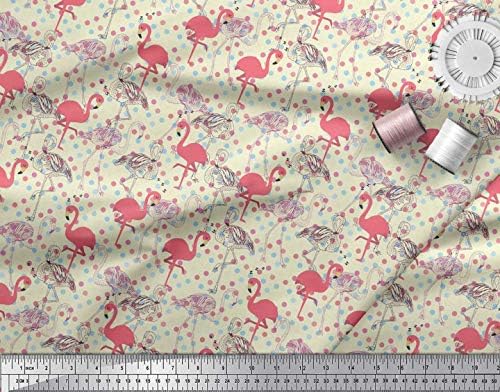 Soimoi bumbac Voile Fabric puncte & amp; Flamingo Bird Tesatura de imprimare de curte 42 Inch Wide