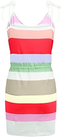 Rochii de vară pentru femei Lcziwo 2023 Casual Color Block Spaghetti curea V gât fără mâneci cordon talie Mini rochie de plajă
