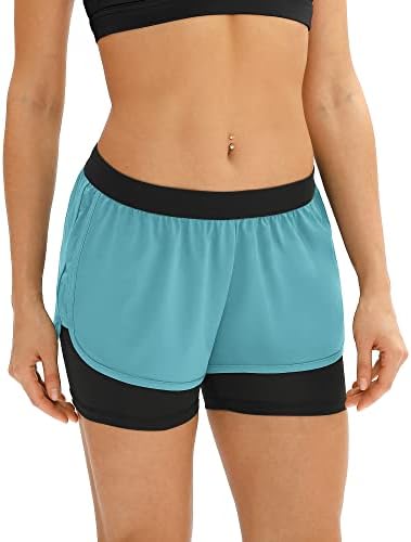 Icyzone care rulează pantaloni scurți de yoga pentru femei-antrenament de îmbrăcăminte activă exerciții scurți de jogging atletic 2-în-1