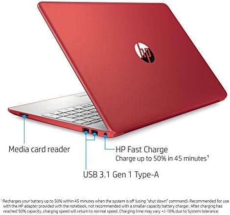 Laptop HP 15.6 HD, procesor Intel Dual-core Pentium, grafică Intel UHD, cameră web HD, Wi-Fi, HDMI, USB Type-C, roșu stacojiu,