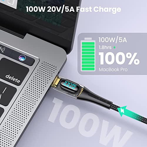 100W cablu USB C la USB C Încărcător Rapid de tip C de 4ft cu afișaj LED PD 5a PD / QC tip C cablu translucid de încărcare