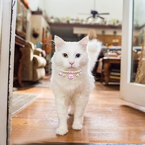 Hacraho Cat Pearl guler cu clopot, 2 piese dulce și drăguț Cat Bell pandantiv guler reglabil Cat Bijuterii Pearl Bell colier pentru animale de companie Pisici