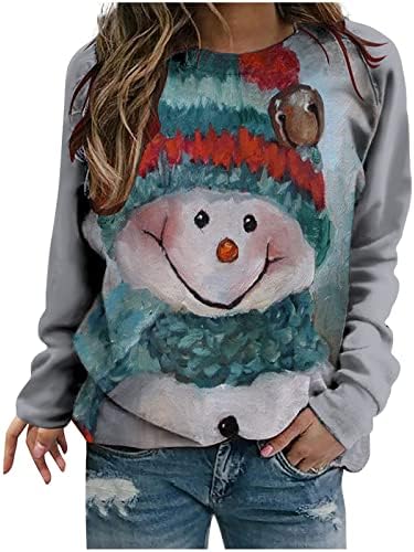 Xiaojmake Christmas Christmas Tops Grount Snowman Primes Panouri imprimate Casual, cu mânecă lungă Echipament, Găluguri de pulovere libere