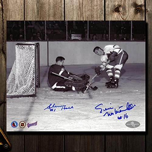Glenn Hall vs Eric Nesterenko Autografat 8x10 Foto - Fotografii NHL autografate