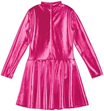 Easyforever pentru copii fete strălucitoare metalice cu mânecă lungă cu gheață rochie de dans de patinaj balet gimnastică rochie de dans leotard