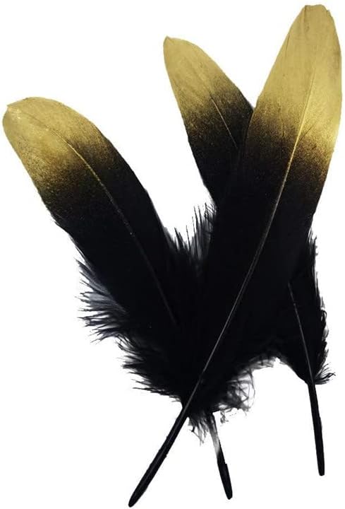 Zamihalaa-pene de gâscă negre naturale scufundate în aur pentru meșteșuguri 15-20cm 6-8 Decor pene de rață pene de nuntă pene