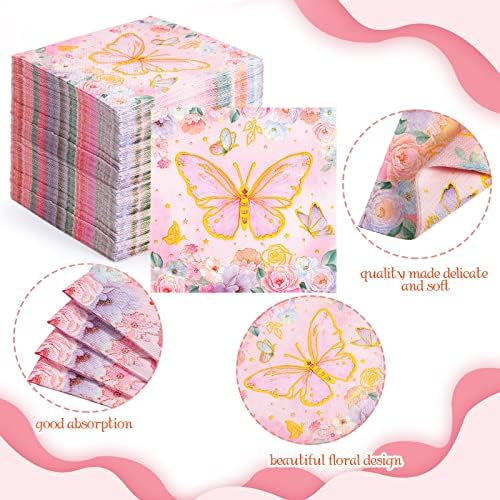 Șervețele fluture hârtie fluture roz și flori prosoape pentru oaspeți de unică folosință fluture petrecere cină șervețel de