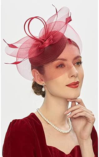 Fascinatoare pentru femei 20s 50s pene Fascinator panglici de flori plasă de flori derby pălărie de Halloween Costum Cascadă