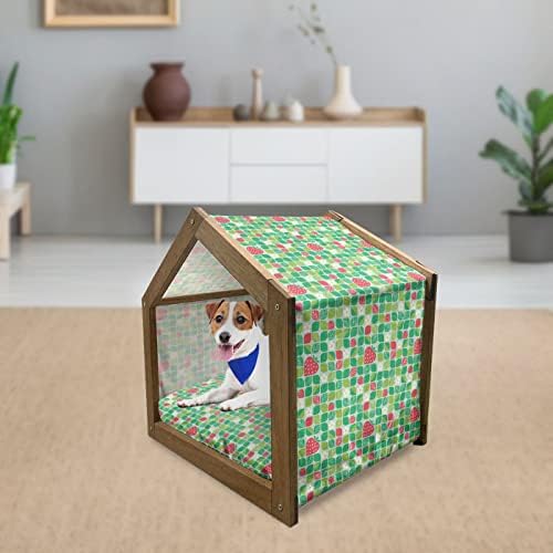 Ambesonne Floral wooden Dog House, Repetitive Retro 70 ' s Look Blush Flowers Ilustrație geometrică, canisa portabilă pentru câini de interior și exterior cu pernă și husă, 2x-mare, roz Pastel albastru de mare