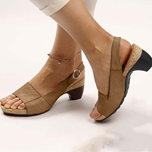 Sandale cu tocuri chunky pentru femei curea gleznei sandale de birou, pentru femei, metal de vară, pantofi de sandale de sandale