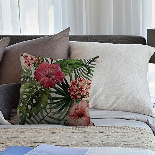 HGOD proiectează copertă pernă de pernă cu flori tropicale, acuarelă vara hawaii frunză de palmier și flori tropicale bumbac linen poliester decorativ decorat canapea canapea birou dormitor 16x16inch