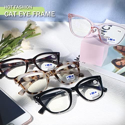 JORCENSEY Cat Eye lectură ochelari doamnelor moda cititori cu lumina albastra pentru femei 2 perechi + 1.75