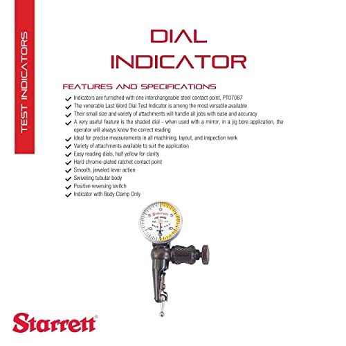 Starrett 711 Ultimul indicator de testare a apelării cu clemă doar pentru corp - alb a doua umbră.030 Range, 0-15-0 Dial Reading.0005