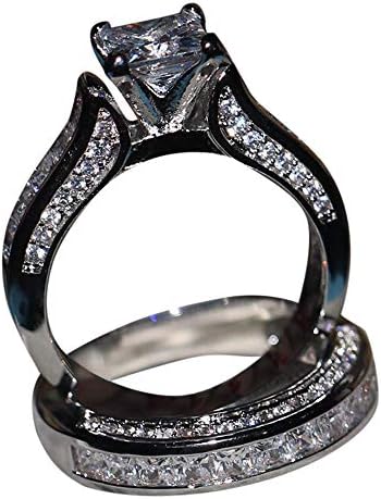 Femei nunta logodna mireasa inel set Valentines 925 Argint Cubic Zirconia rotund Cut Solitaire promisiunea inel