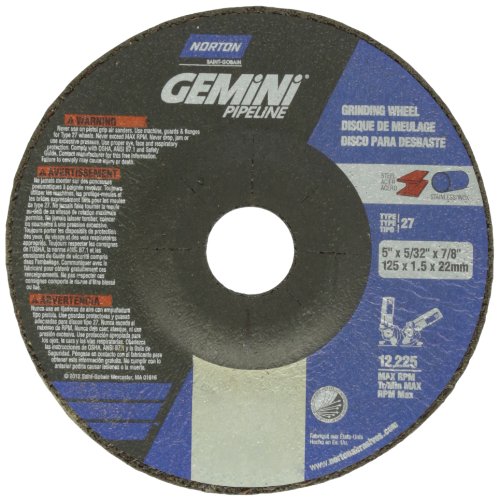 Norton Gemini Depress Center Wheel Abrazive, tip 27, oxid de aluminiu, 7/8 Arbor, 5 Diametru x 5/32 Grosime