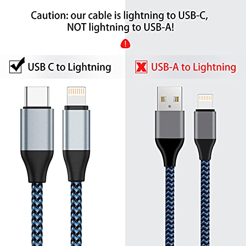 Cablu USB C to Lightning, 2 pachet 10ft 20W MFI Certificat iPhone Charger Sync Nylon împletit Tipul C la cablul de încărcare