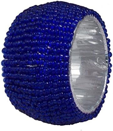 Handmade Indian Royal Royal Blue cu margele rotunde inele de șervețel rotund de 1,5 inch set de 6 decor de petrecere