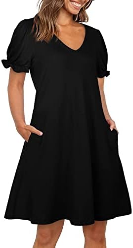 Rochii de vară pentru femei 2023, rochii de oaspeți de nuntă pentru femei solidă culoare în v-gât cu mânecă cu mânecă scurtă