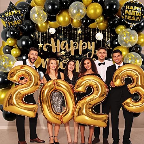 Revelionul Anul Nou de petrecere 2023 Decorații de Anul Nou fericit cu aur negru fericit fundal de nou an