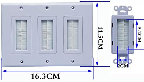 ZdycgTime 3 Placă de perete pe perie de bandă pentru cablu de cablare Management intern RJ45 USB Audio Video Cablu Pass-Through