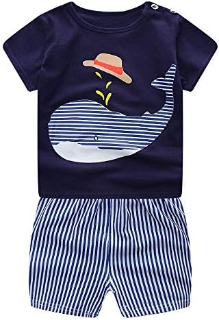 WEUIE Toddler Baby Girls Boys Vara Haine balena imprimare Top T-Shirt cu dungi pantaloni scurți 2pcs Baby Girl Boy Costume