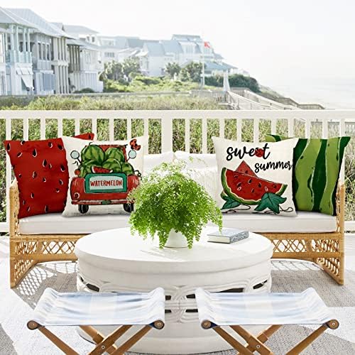 Anydesign Watermelon aruncă pernă pentru pernă dulce de vară, pernă de plajă de vară, fermă, pernă decorativă, pentru activitate în aer liber, canapea acasă, 18 x 18 inch, 4 pachet