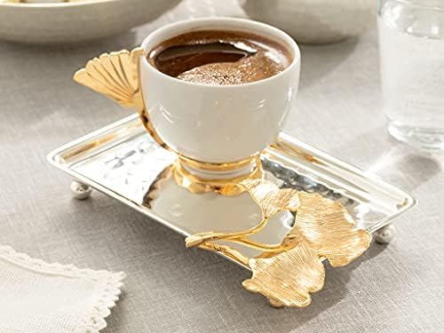 LaModahome Espresso Coffee Cups Gingko Silvery Silver Silver Tavate Cupa de cafea 90 ml Silver Turcă Arabică Cupa de cafea
