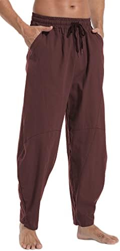 Aitfineism pantaloni de lenjerie de bumbac pentru bărbați pantaloni de talie elastică talie ușoară de vară