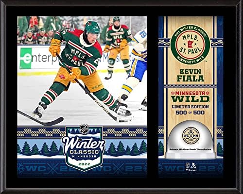Kevin Fiala Minnesota Wild 2022 Winter Winter Classic 12 x 15 Placă sublimată cu gheață folosită de joc din 2022 Winter Classic