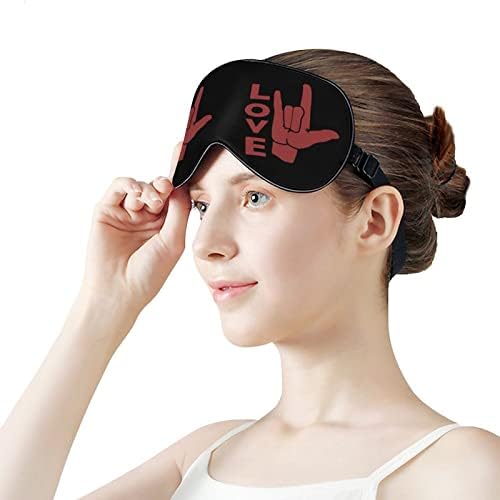 ASL I Love You Sign Language Sleep Mask Lightweight Blindfold Mask Mask Mask Mask cu curea reglabilă pentru bărbați femei