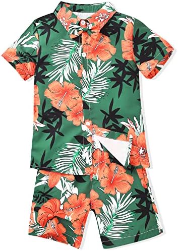 fioukiay Toddler Baby Boy vara tinute copii mici Hawaiian haine seturi scurte florale lăsați Top Bowtie Shirt