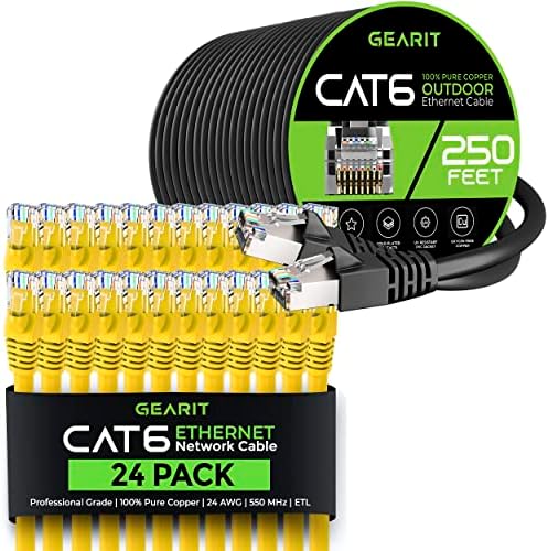 GEARIT 24pack 0,5ft Cat6 Cablu Ethernet și cablu Cat6 250ft Cat6