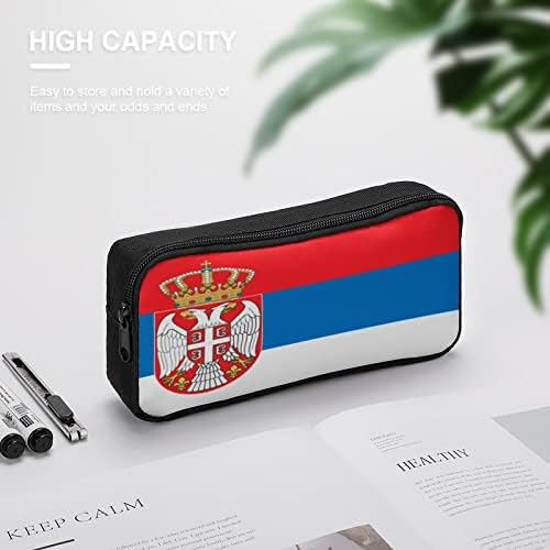 Serbia Flag Creion Carcasă Yho mare creion cutii de machiaj pungă de machiaj pungă de papetărie Suport cu fermoar cu fermoar