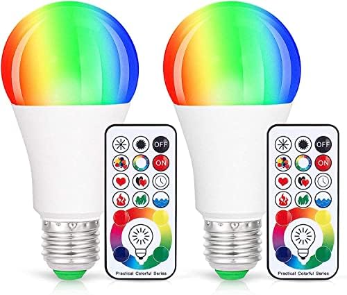 Sunnest LED becuri, 2 Pack Dimmable E26 LED bec, 10W RGBW Culoare Schimbarea bec cu telecomanda, Lumini Decorative, starea