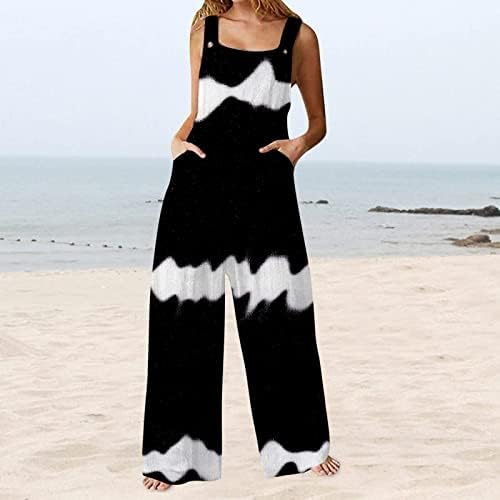 LCEPCY Fashion Saltsuit pentru femei la modă, imprimat, fără mâneci fără mâneci, curgeți cu picior larg, cu pantaloni lungi